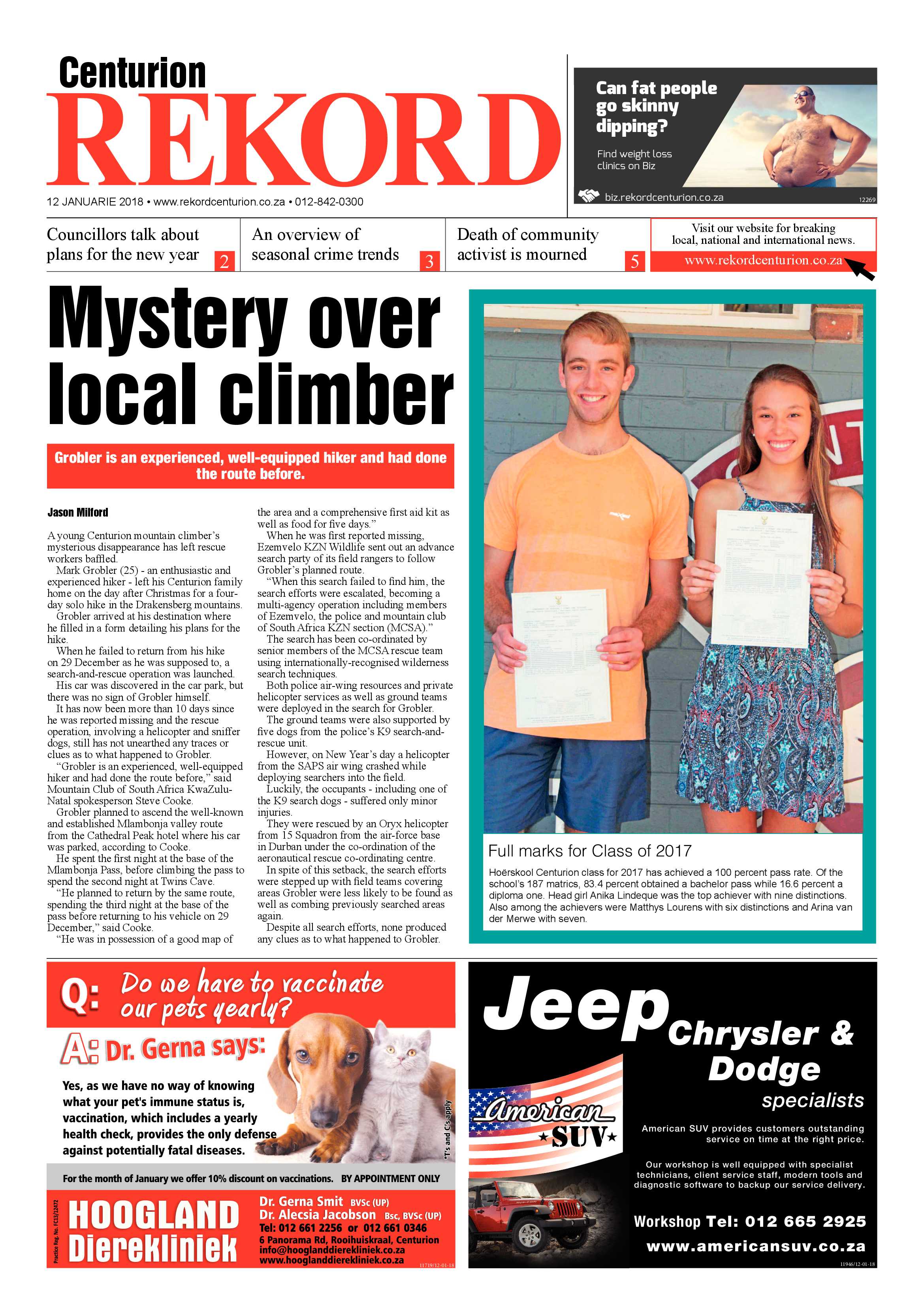 Rekord Centurion 12 January 2018 page 1