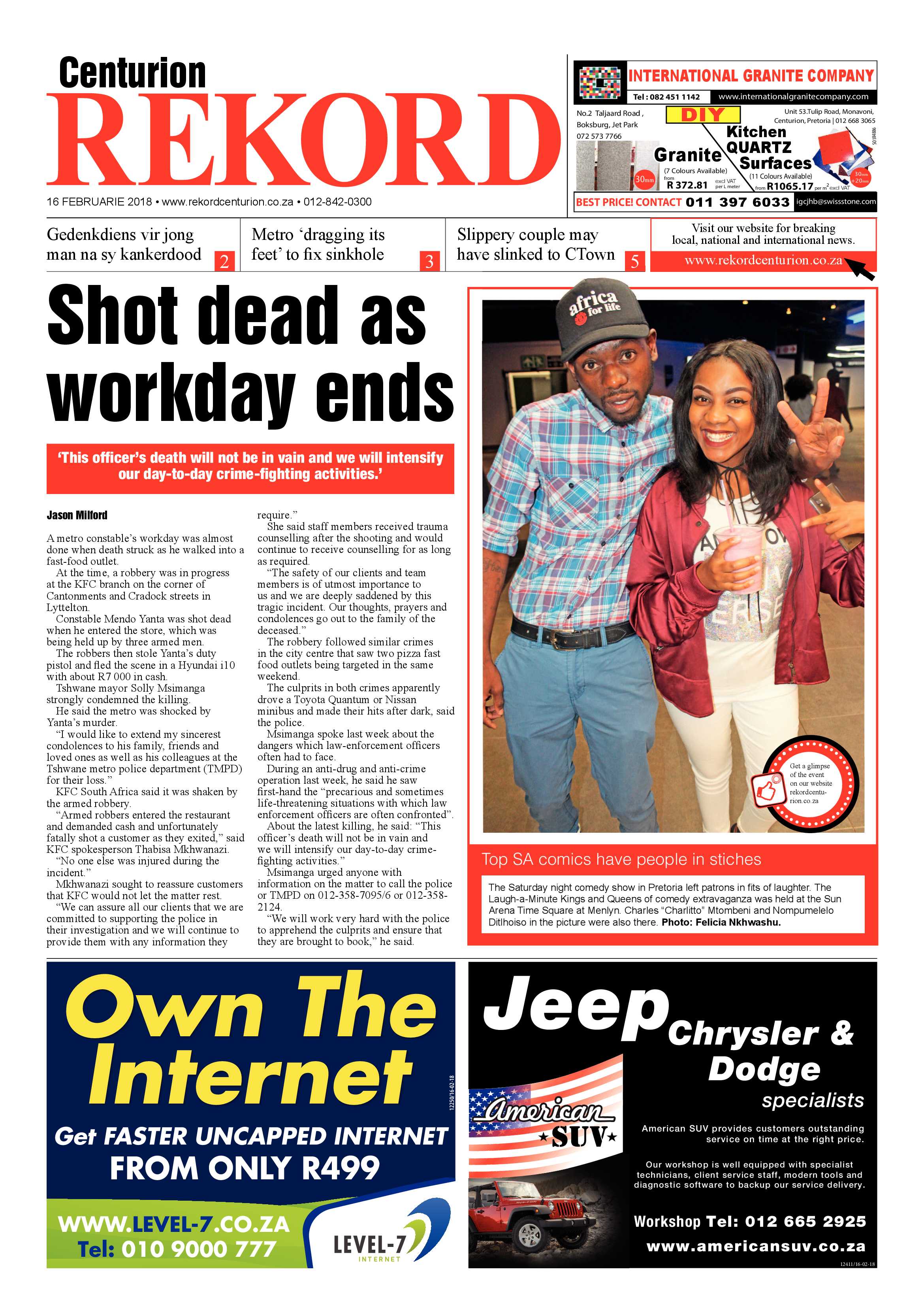 Rekord Centurion 16 February 2018 page 1