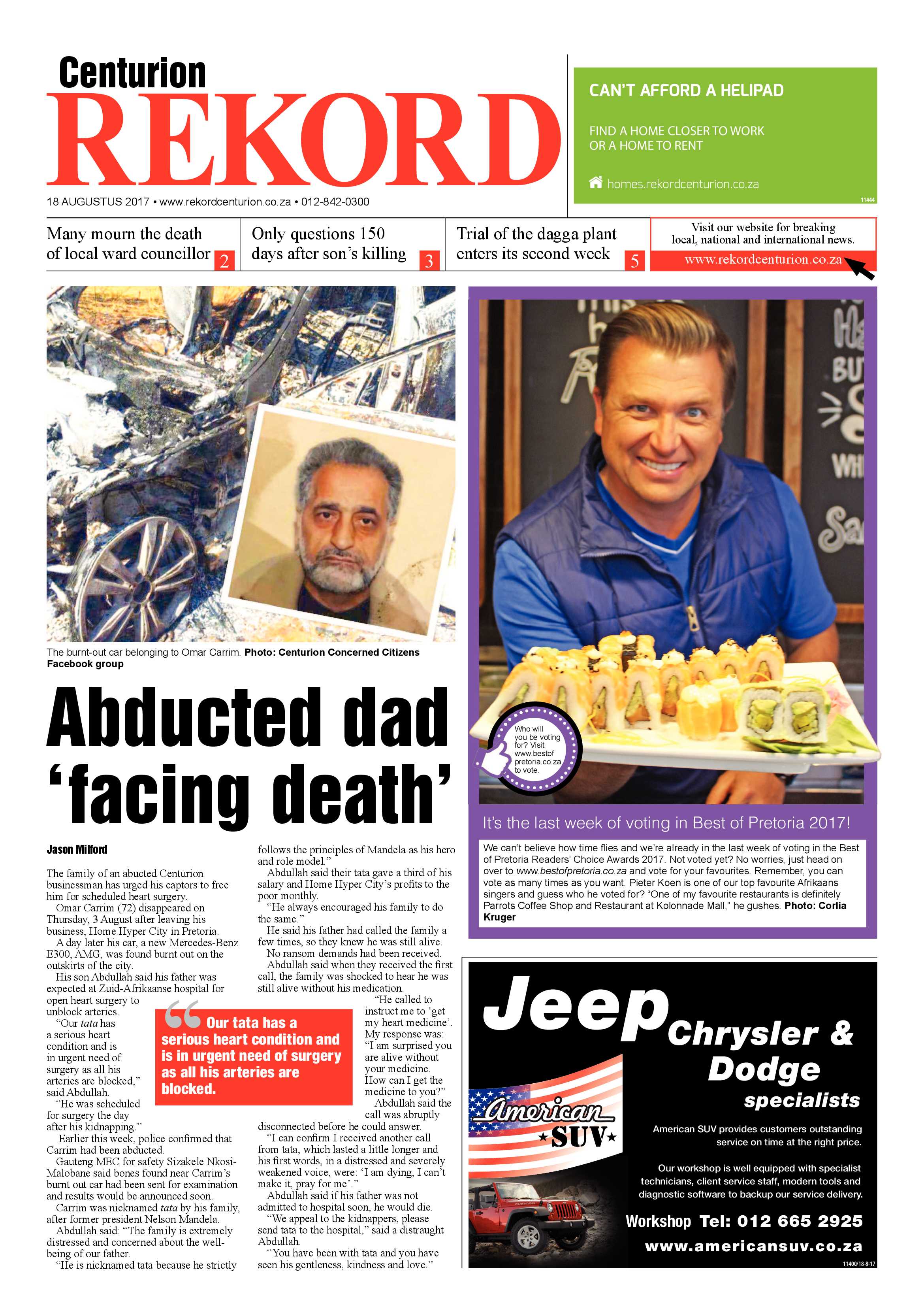 Rekord Centurion 18 August 2017 page 1