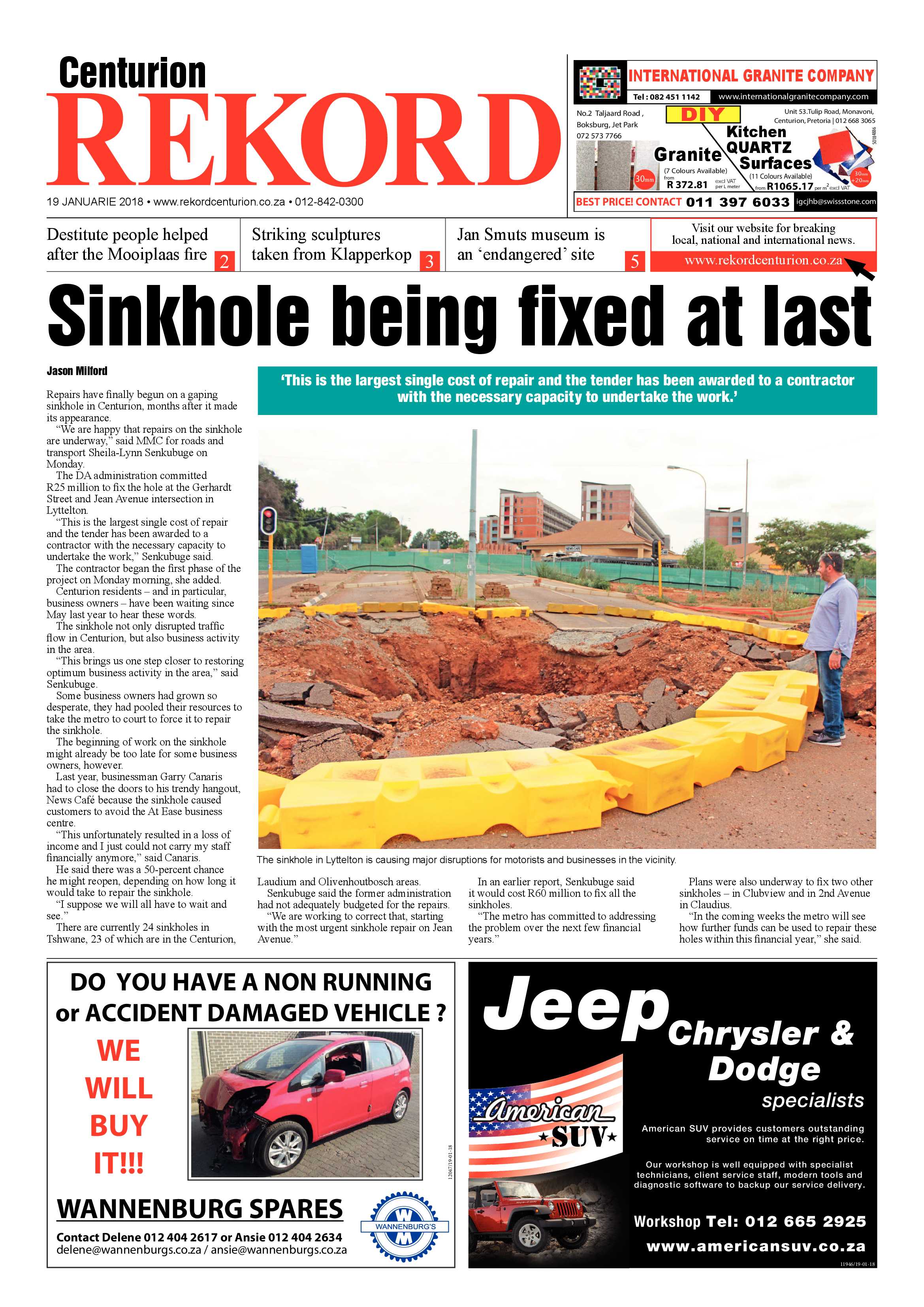 Rekord Centurion 19 January 2018 page 1