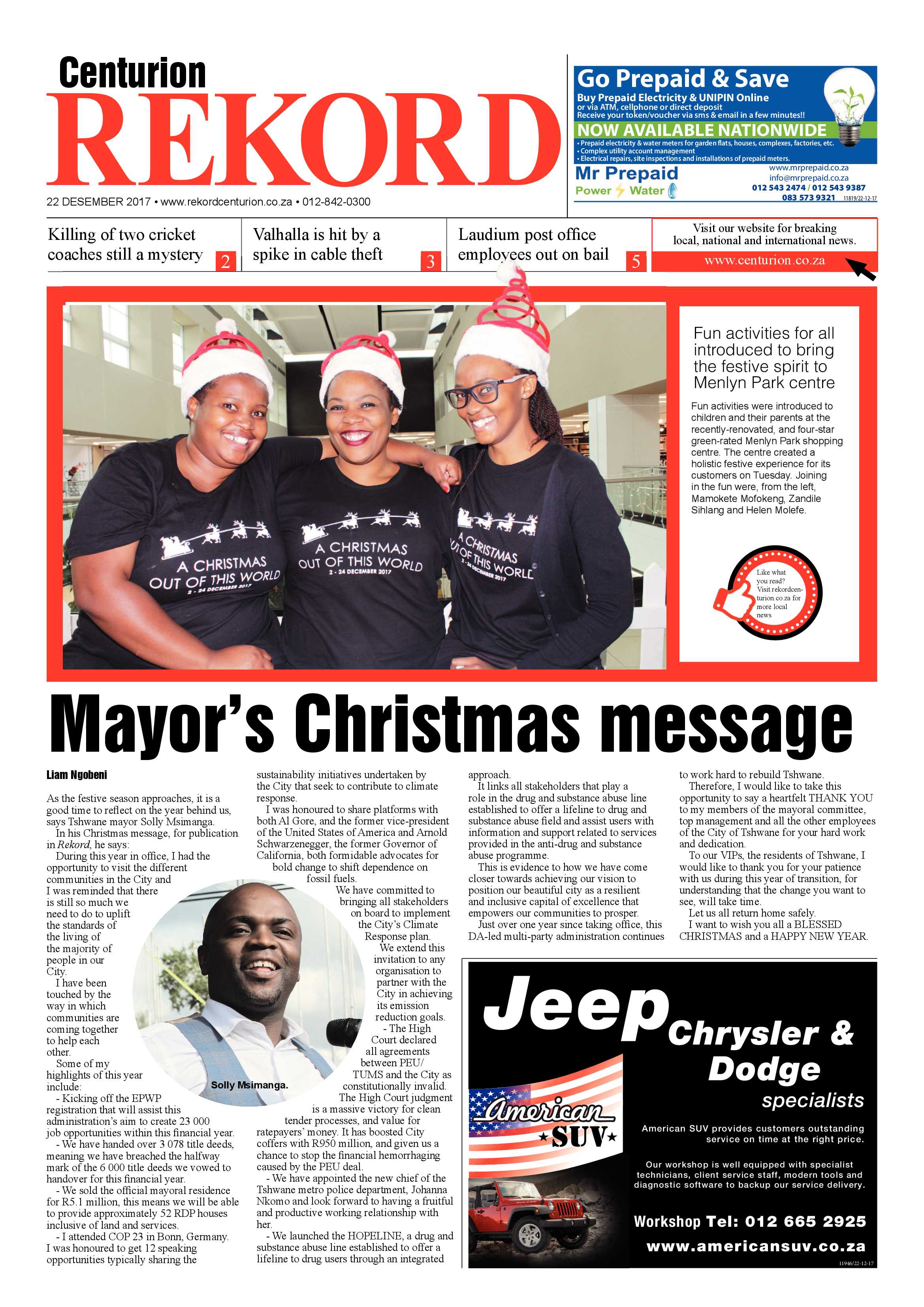Rekord Centurion 22 December 2017 page 1