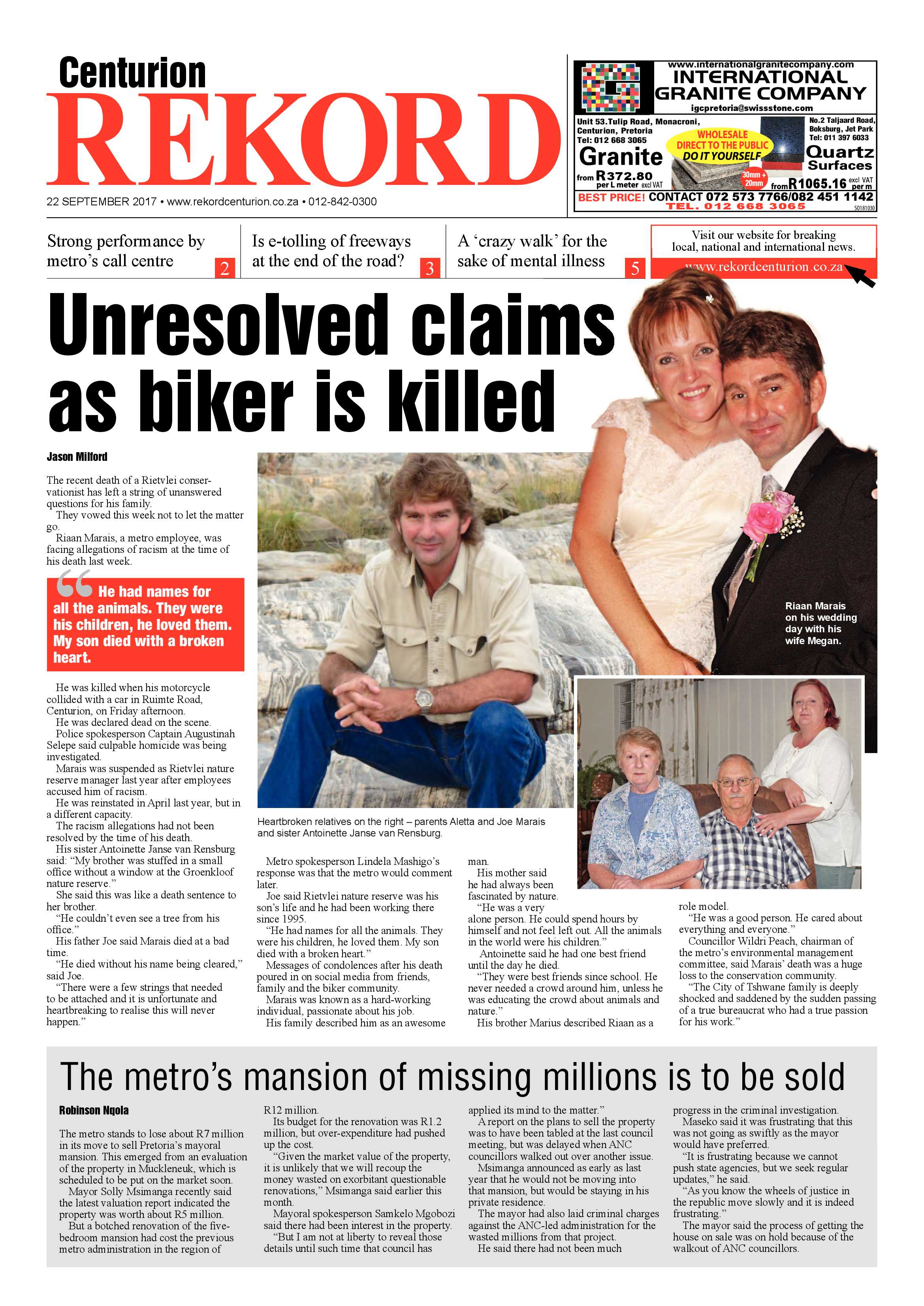 Rekord Centurion 22 September 2017 page 1