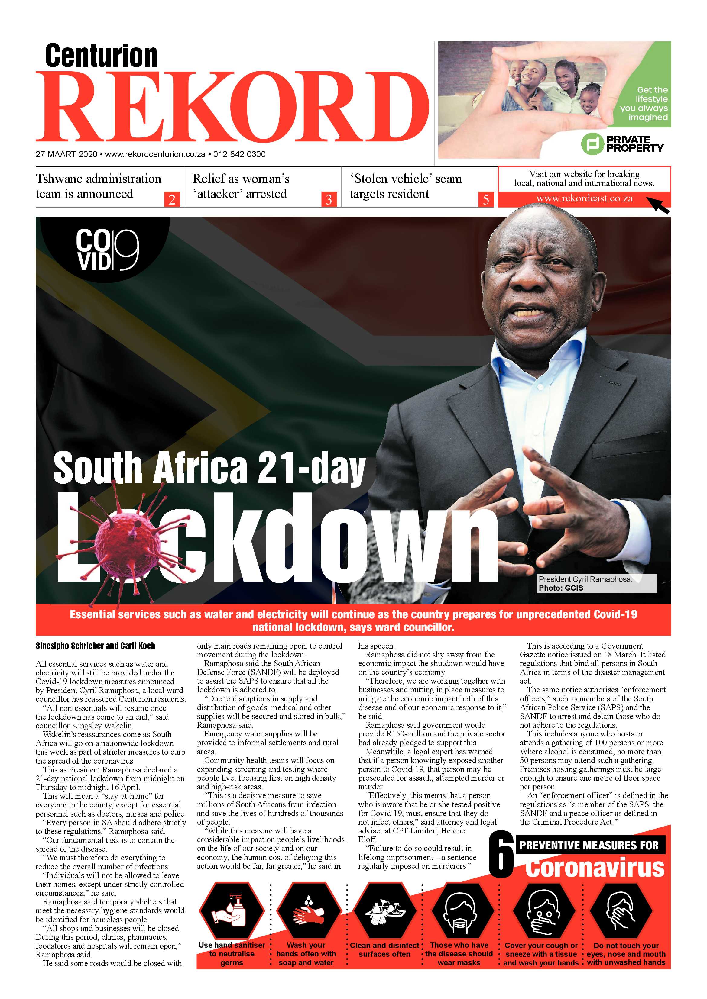 Rekord Centurion 27 March 2020 page 1